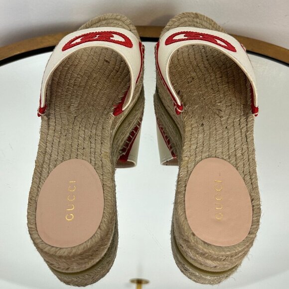 GUCCI Pilar Interlocking G Embroidered Canvas Espadrille Slide Sandal (Women) - Picture 8 of 11